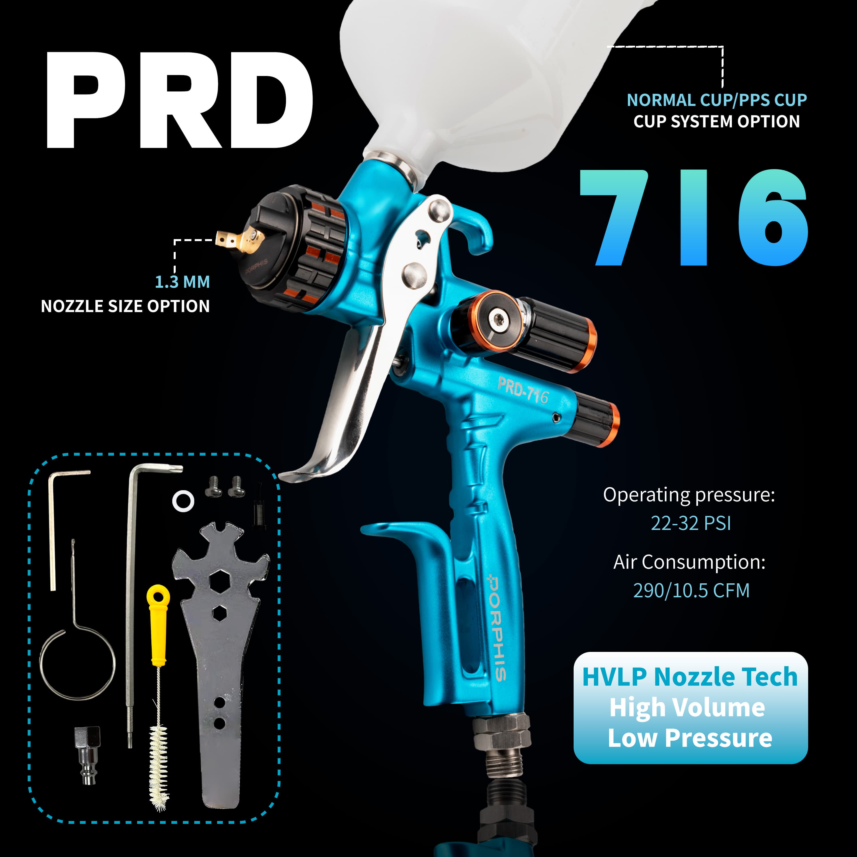 Porphis PRD-716 HVLP Professional Spray Gun - Spray Guns | Porphis UK